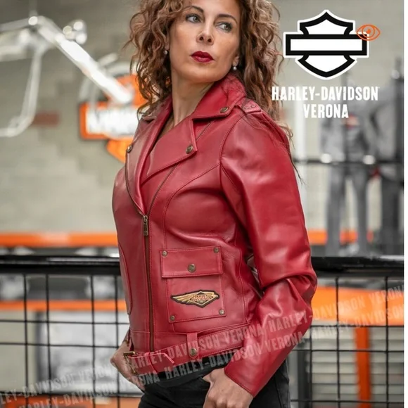 HARLEY-DAVIDSON® 120TH ANNIVERSARY RED BIKER LEATHER JACKET